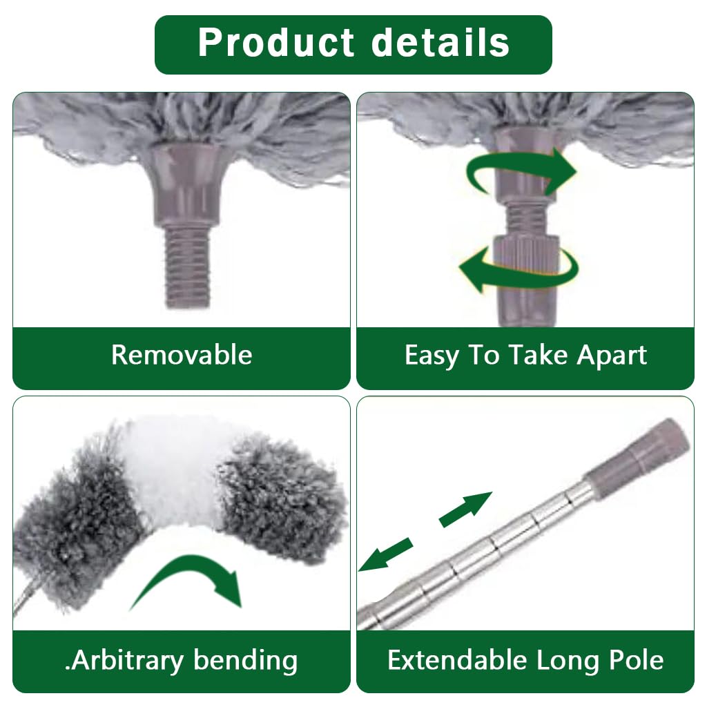 HASTHIP Microfiber Feather Duster - 6 PCS Reusable Bendable Washable Cobweb Duster with 100 inches Extra Long Extension Pole for Cleaning Ceiling Fans, High Ceilings, Blinds, Furniture & Cars HASTHIP Microfiber Feather Duster - 6 PCS Reusable Bendable Washable Cobweb Duster with 100 inches Extra Long Extension Pole for Cleaning Ceiling Fans, High Ceilings, Blinds, Furniture & Cars